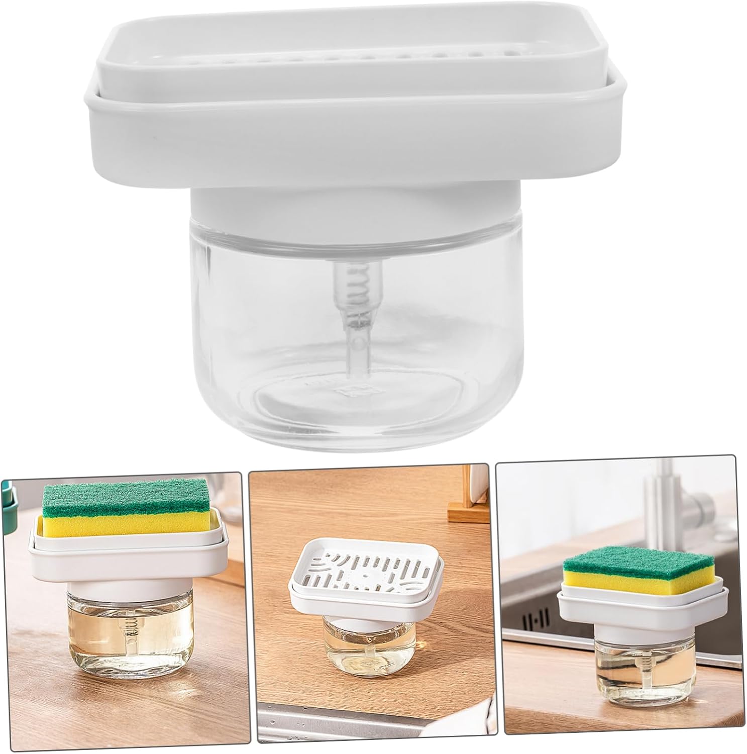 Gadpiparty Dish Soap Dispenser Sponge Organizer Sleek Dish Liquid Holder for Kitchen Sink