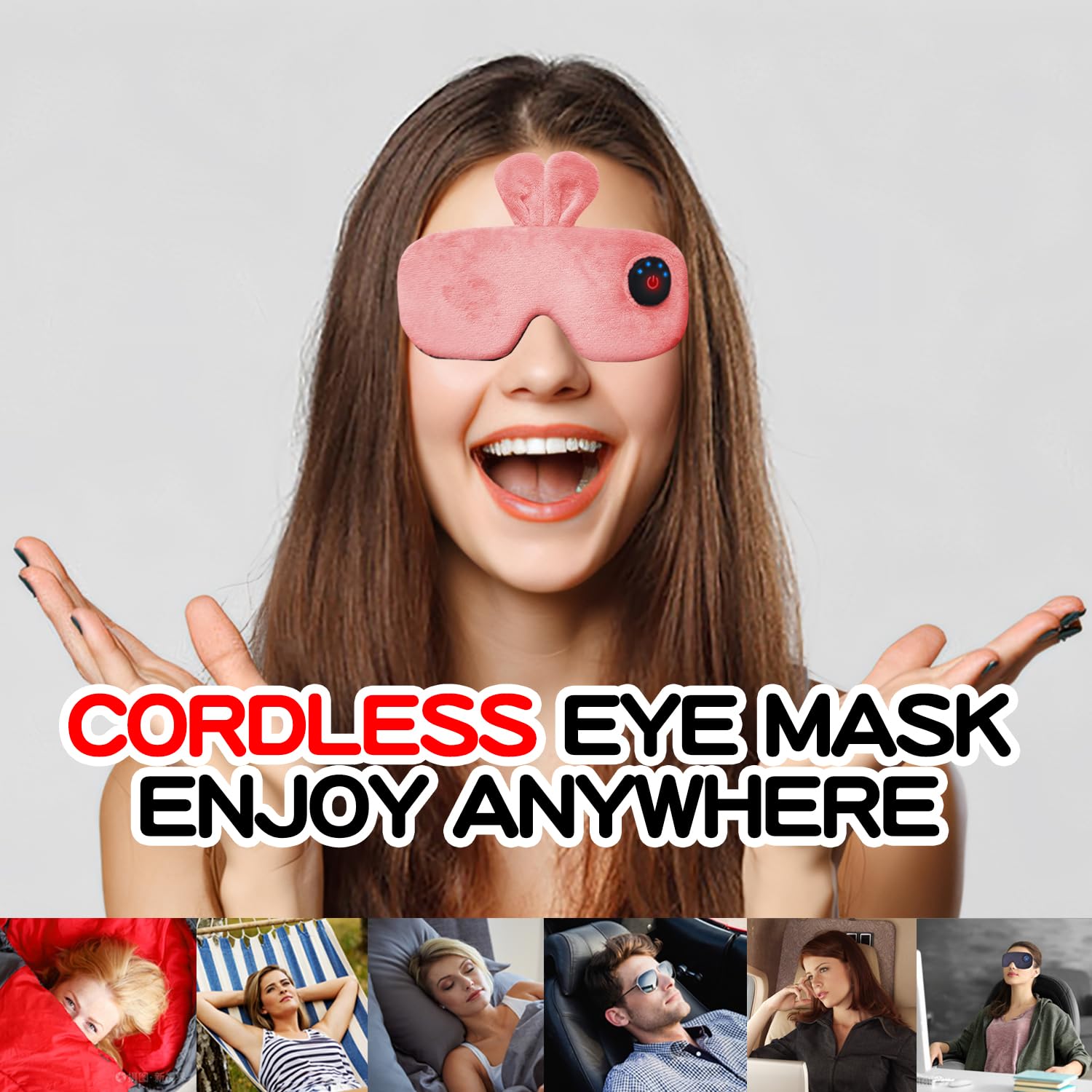 Ewarmer Cordless heated eye mask, cute sleep eye mask, rechargable heating eye pad with battery Indicators, Warm Eye Compress for relief dry Eyes (Pink)