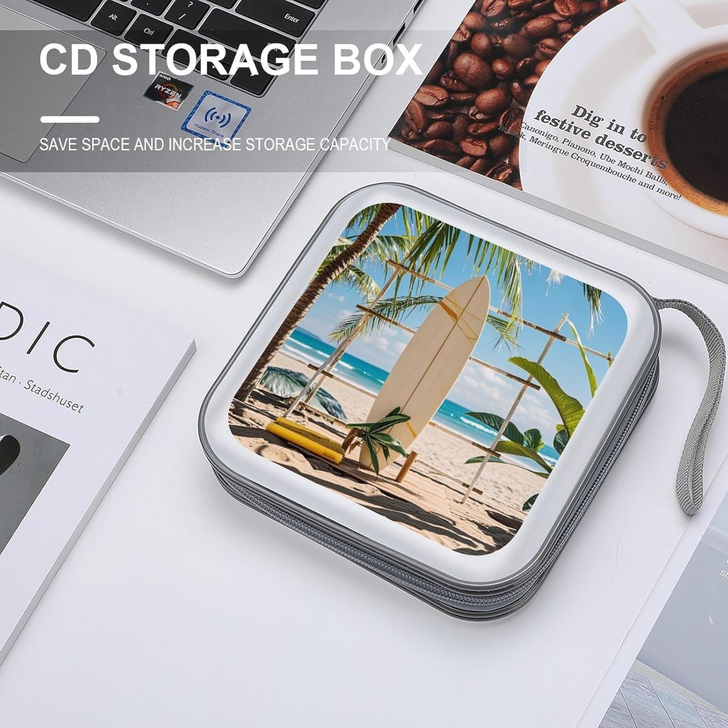 Surfboard on Wooden CD/DVD Case Holder 40 Capacity image 4