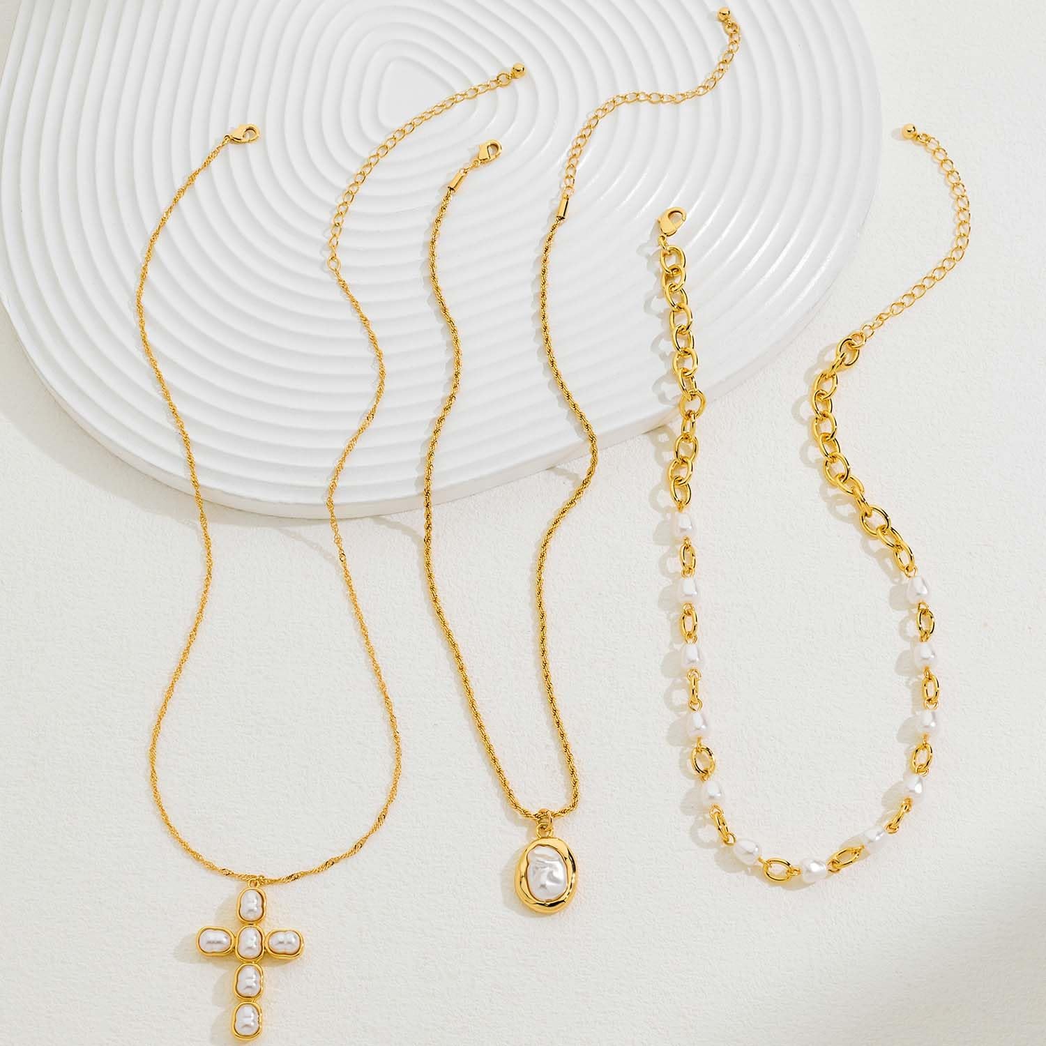 LILIE&WHITE Gold Layered Necklace for Women Chic Imitation Pearl Cross Necklaces Stackable Multi Strand Necklace Jewelry Gift - Image 5