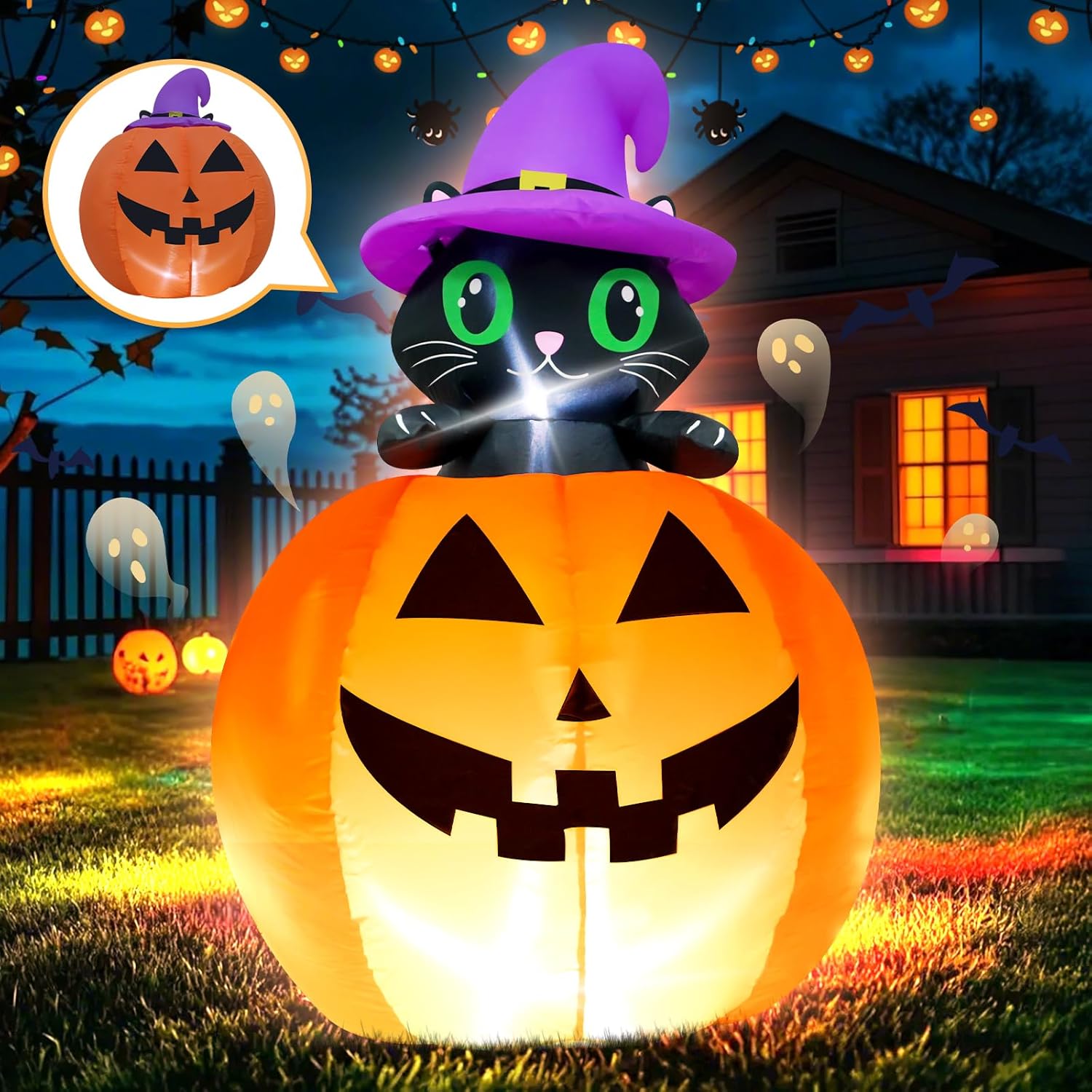 TRMESIA 4FT Halloween Inflatable Decor Lifting Cat Pumpkins with LED Lights Indoor Outdoor Blow Up Decoration Halloween Party Holiday Decoration