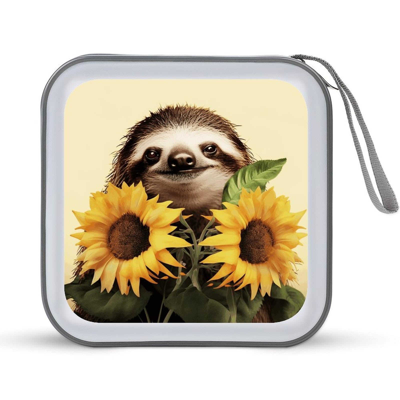 VstaDank Sloth Sunflower CD Case, Portable CD Sleeve Zipper-Style CD/DVD Wallet, Anti-Scratch CD Storage Pouch, Plastic CD Case for CDs, DVDs, Blu-rays, Vinyl Records