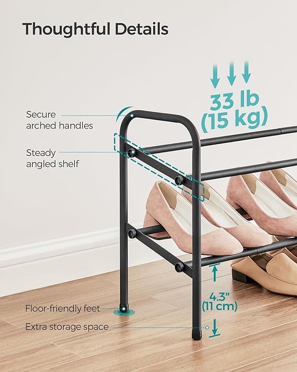 SONGMICS Expandable Shoe Rack, 2 Tier Shoe Rack Shelf, Adjustable Shoe Organizer Storage for 15 Pairs of Shoes, Metal Free Standing Shoe Racks for Closet, Front Door Entryway, Easy Assembly, Ink Black by SONGMICS - Image 8