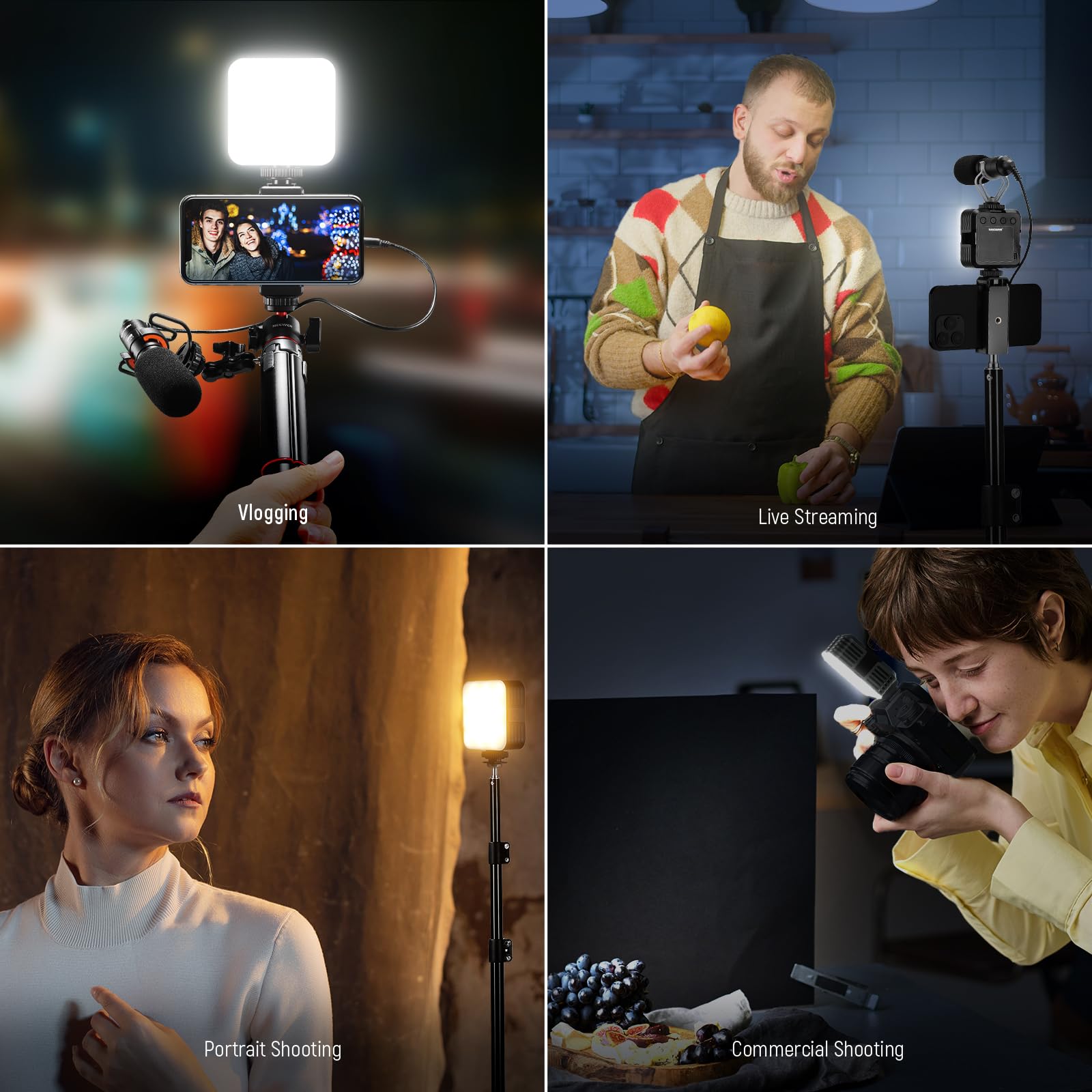 NEEWER Luce LED per Video Portatile Bicolore 3200-5600K Dimmerabile con 3 Slitte Coldshoe, CRI97+, 8 Modalità di Scena, 2000mAh Batteria Ricaricabile per Giochi YouTube Vlog Fotografia – NL-36L