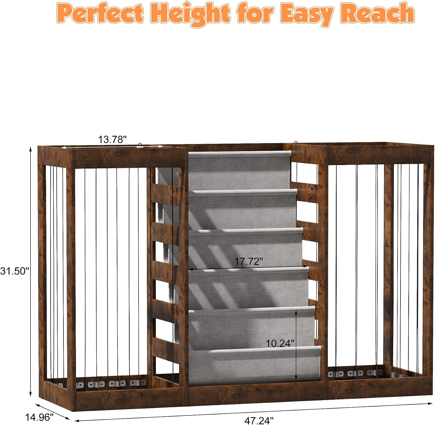 NACHES Montessori Kids Bookshelf with Enclosed Toy Storage, Dual Mesh Bins for Stuffed Animals, Front-Facing Book Organizer for Toddlers Playroom Bedroom (Rustic Brown)