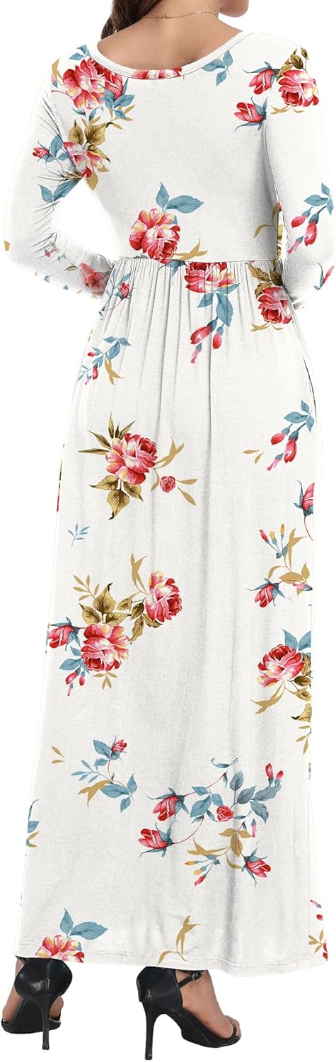 Women's Long Sleeve Loose Plain Long Maxi Casual Plus Size Dresses with Pockets,3XL Print White - Image 5