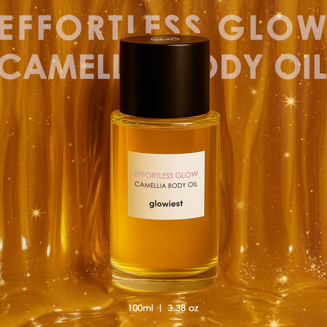 glowiest Effortless Glow Camellia Body Oil – Anti-Aging & Antioxidant Formula with Camellia Japonica, Hazelnut & Castor Oils – Lightweight, Fast-Absorbing, Deep Moisture – 100ml