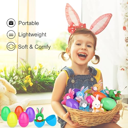 Miniatura 5 de ADXCO 24 juegos de huevos de Pascua prerellenos de 3 pulgadas con animales de peluche de plástico de Pascua huevos de Pascua relleno de peluche de