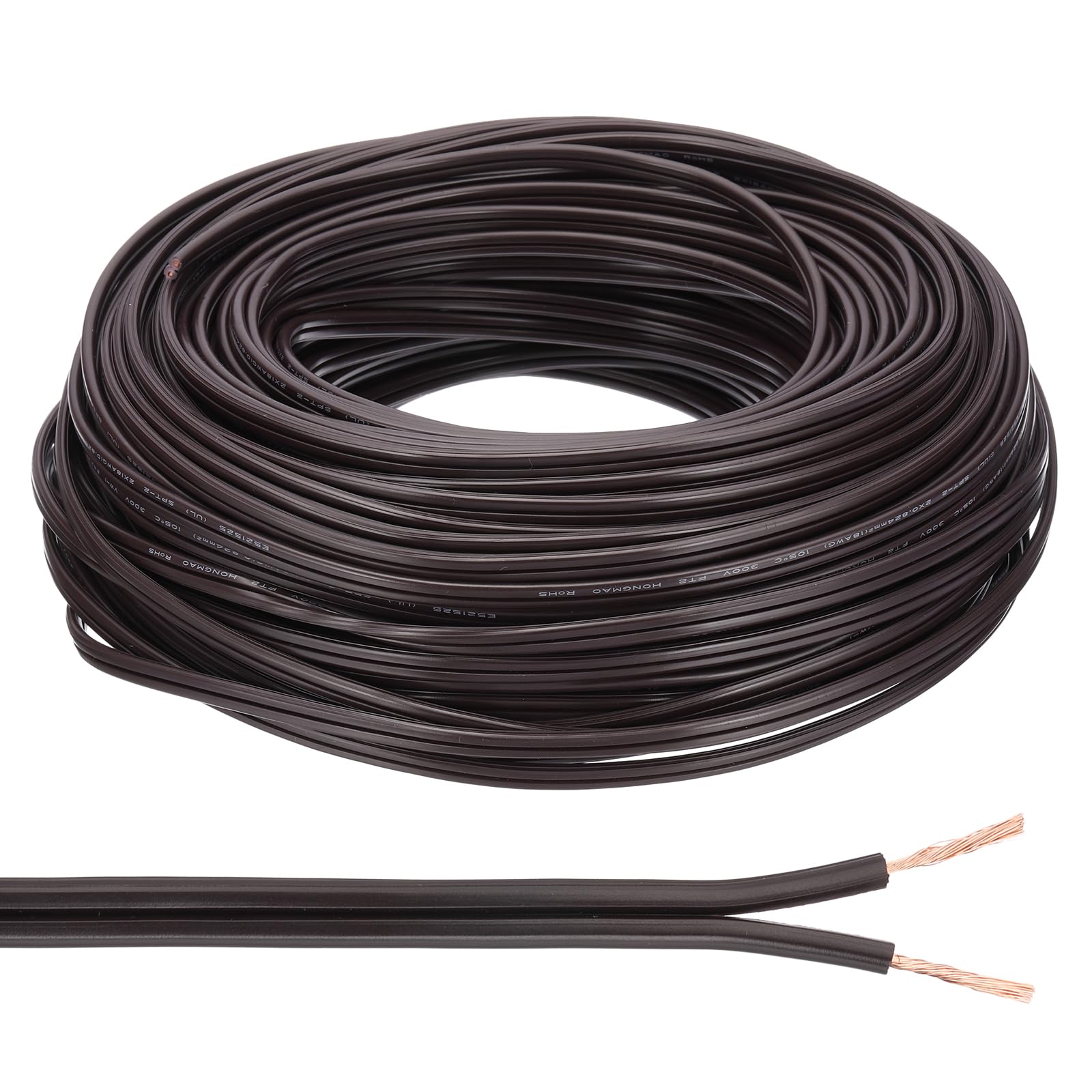 PATIKIL Przewód 200ft 18/2 PVC Covered Wire, 300 V SPT-2, izolowany, odporny na wysokie temperatury, elastyczny kabel do lampy LED, przewód audio, głośnik kablowy, brązowy, lista UL