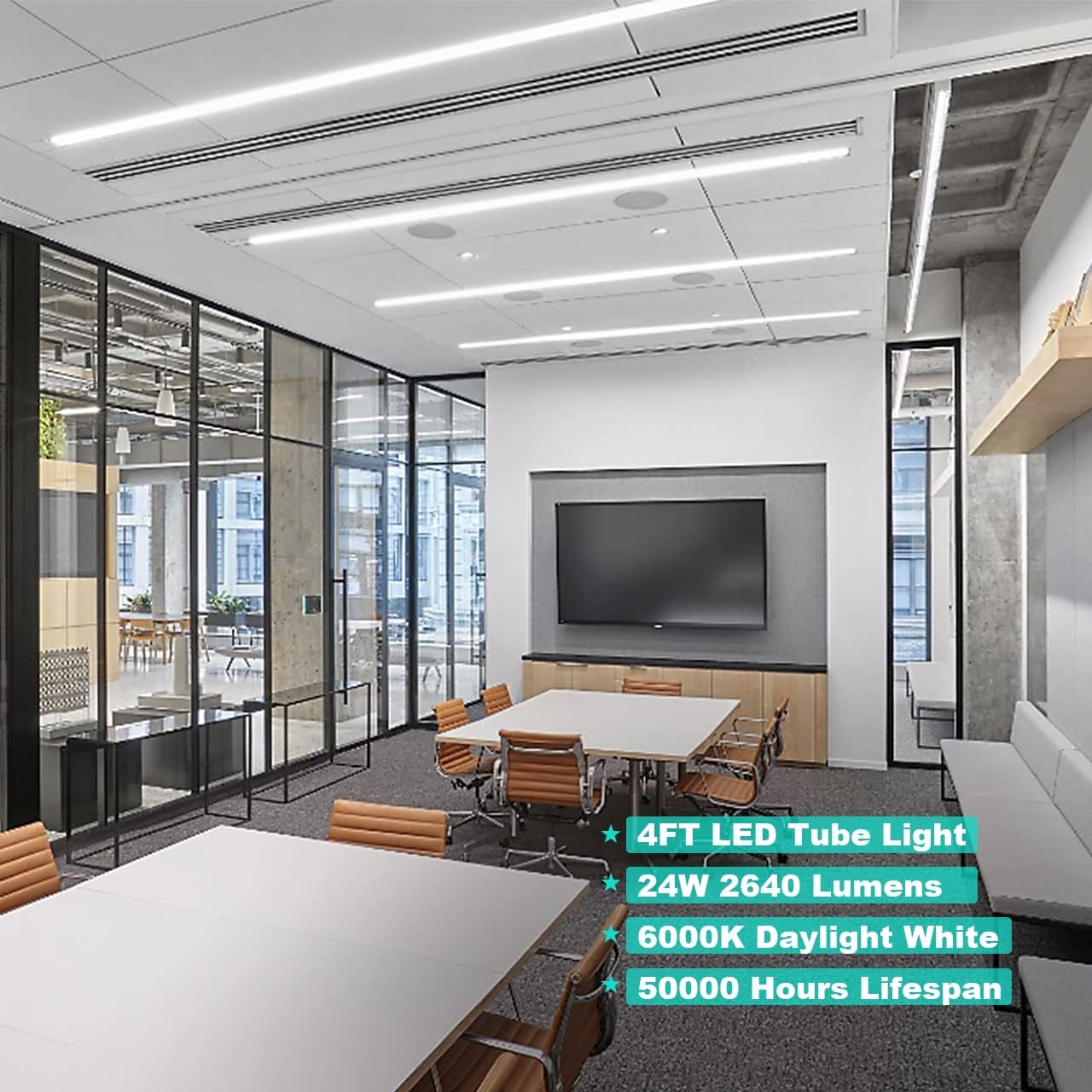 6 Pack T8 Shop Light, 4FT 24W 6000K Daylight White Linkable LED Integrated Tube Lights with Milky Cover, Bar Lights for Garage, Workshop, Workbench with On/Off Plug Cord