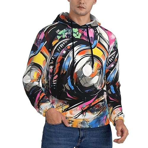 Art graffiti Patterned Loose-fitting Men's Hooded Sweatshirt, Long Sleeve, Drawstring