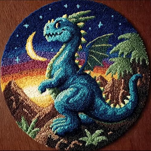 Wallphantom 005 Latch Hook Rug Kits For Adults Beginners,Dinosaurs Under The Stars,Latch Hook Kits For Bedroom,Living Cushion Adult Craft Gifts,50X50cm