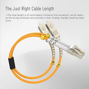 0.7 ft LC - SC Fiber Optic Cable Duplex MMF 62.5/125 Male-Female Hybrid | UPC Polished OFNR Zipcord Jacket, Low Insertion Loss Fiber Optic Hybrid Adapter Cable