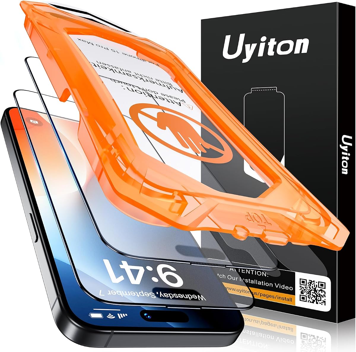 Uyiton para iPhone 15 Pro Max Protector de pantalla mate | Antihuellas Fácil de Instalar Cobertura Total Inastillable Compatible con Estuches Cubierta de Pantalla de Vidrio Templado 9H Antideslumbrante, 2 Paquetes