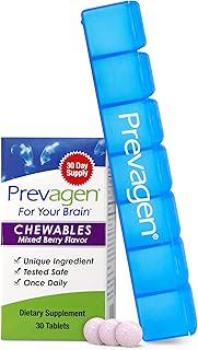 Prevagen Regular Strength Mixed Berry Chewables - 30 Tablets (1 Month Supply) | Formulated for Your Brain | 10mg of Apoaequorin Plus Vitamin D3 with 7-Day Pill Minder