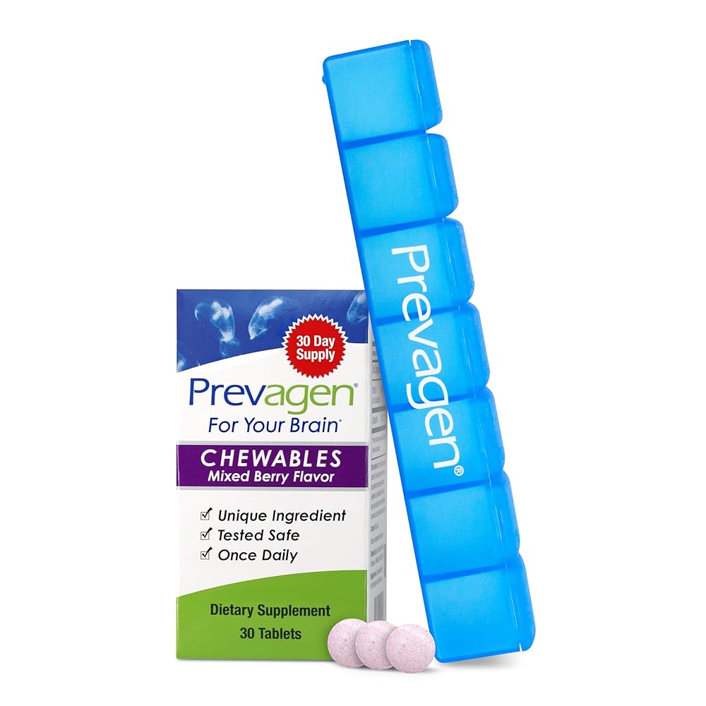 Prevagen Regular Strength Mixed Berry Chewables - 30 Tablets (1 Month Supply) | Formulated for Your Brain | 10mg of Apoaequorin Plus Vitamin D3 with 7-Day Pill Minder