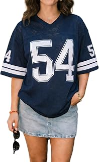 Football Mesh Jersey for Women Y2K Number Graphic Tees Oversized V Neck Jersey Shirts Streetwear Short Sleeve Tops