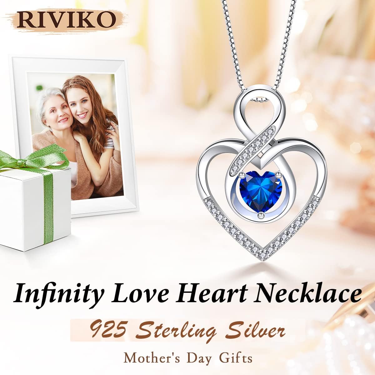 RIVIKO Infinity Heart Symbol Necklace for Women 925 Sterling Silver Love Heart Pendant Valentine's Day Anniversary Birthday Christmas Jewelry Gifts for Women Mom Wife Sister Her Friends - Image 2