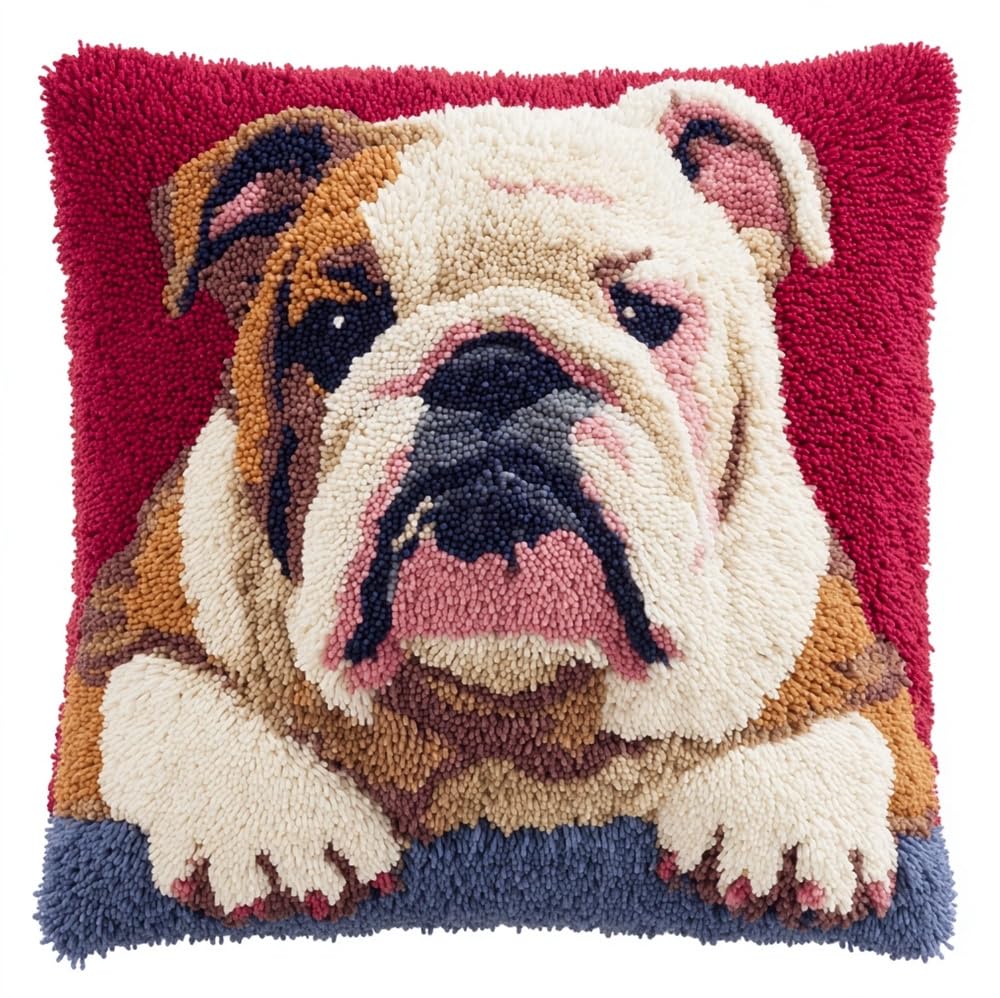 FWRTYCB Latch Hook Pillow Kit Bulldog Crochet Yarn Hooking Pillowcase