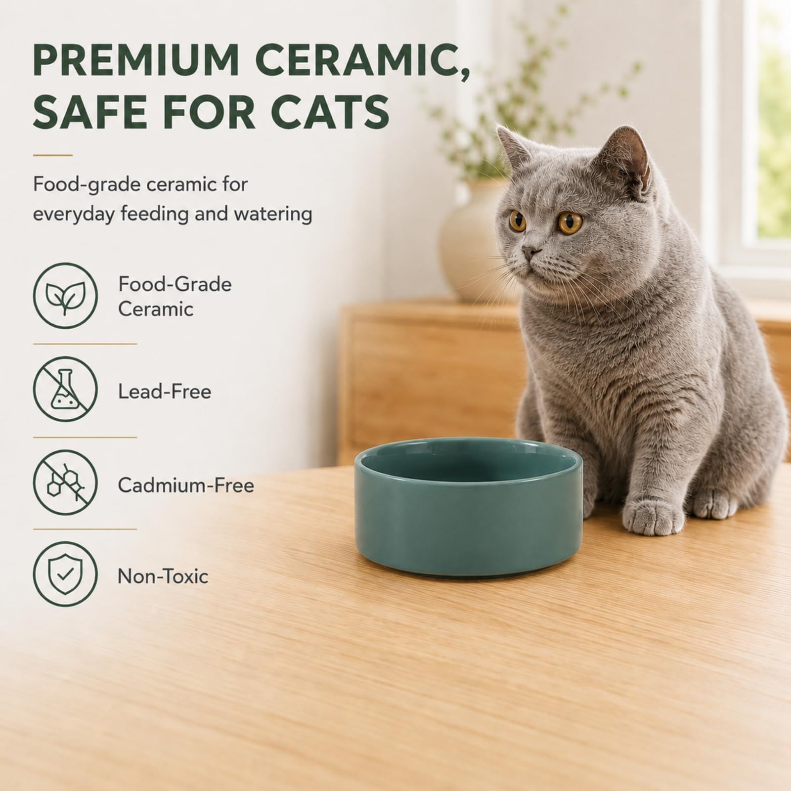 Havniva Set di due ciotole per gatti in ceramica, da 13 cm, per cibo e acqua per gatti adatti ai baffi, ciotole per alimenti per animali domestici per gatti interni, ampia ciotola per acqua per gatti