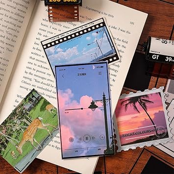 Black & White Vintage Filmstrip Scrapbook Stickers - Aesthetic PET Stickers for Photo Frames, Magazine Frames & Collage Materials