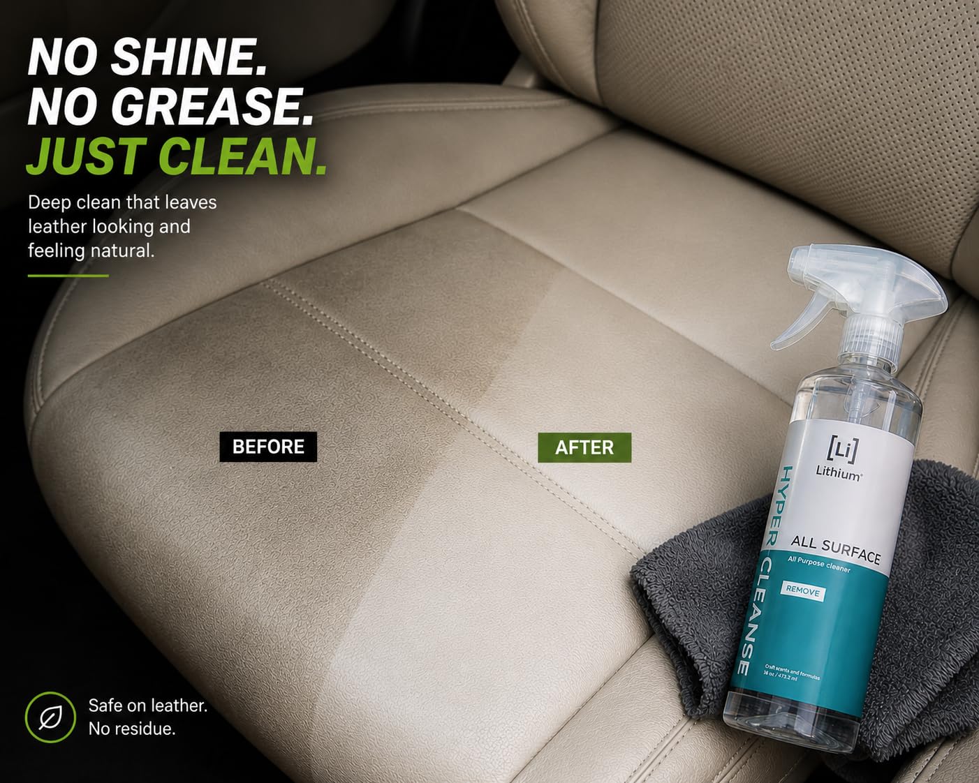 Limpiador de litio Hyper Cleanse limpiador multiusos última ciencia en la limpieza de cuero plástico alfombra vinilo elimina las manchas más duras protege penetra incluso grietas y plantas. 16 oz
