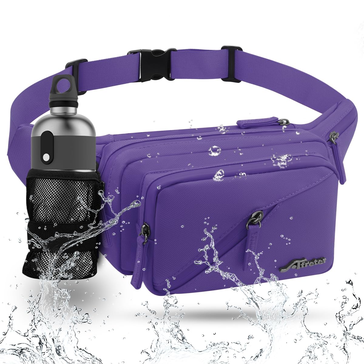 REETEE Bum Bag Fanny Pack Men Women Water Resistant Waist Packs Sports Waist Bag with Bottle Holder, Walking Waist Pack Bumbag with Adjustable Belt for Running Travel Cycling Outdoor Sport (Purple)