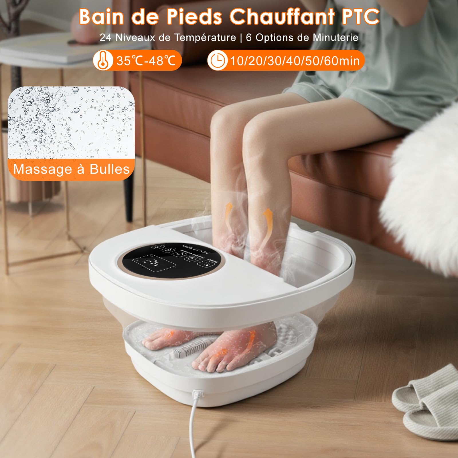 Bain de Pieds Bain de Pied massant Chauffant Bain de Pieds avec Chauffage,Spa Pour Pieds avec Télécommande,24 Température, Pierre Ponce, 6 Minuteries, 6 Rouleaux de Massage Shiatsu,Infrarouge