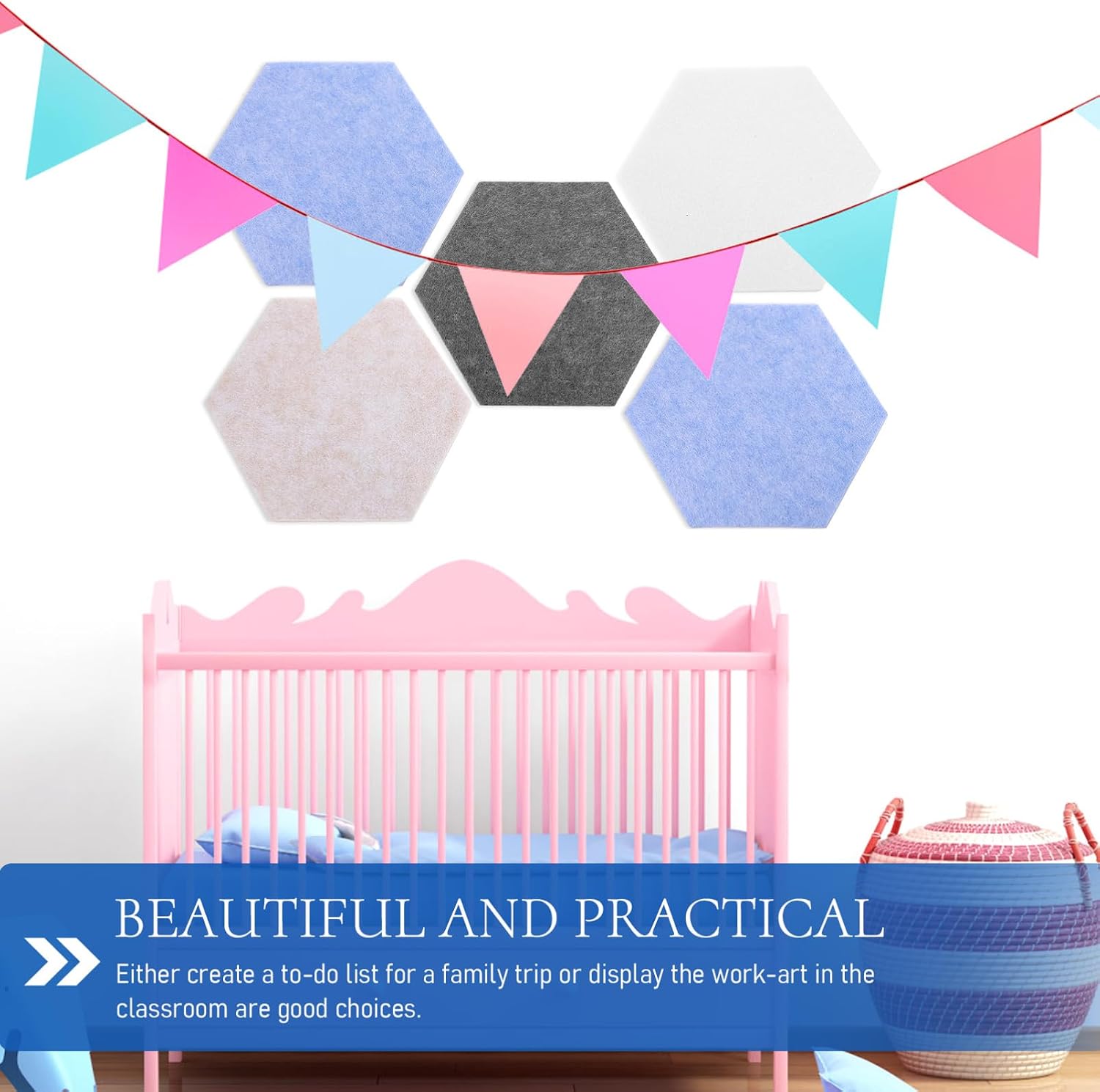 8pcs Self-Adhesive Hexagon Felt Bulletin Board Tiles Colors Decorative Felt Pin Boards for Home Office and Classroom Memo Use