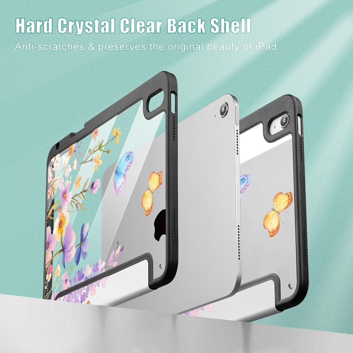 Tuiklol Case for iPad 11 inch (A16 Chip) 2025 Generation 11th / iPad 10.9 inch 2022 10th Gen, Buit in Pencil Holder with Shockproof Cover Clear Transparent Back Shell Auto Wake/Sleep, Purple Flower - Image 3