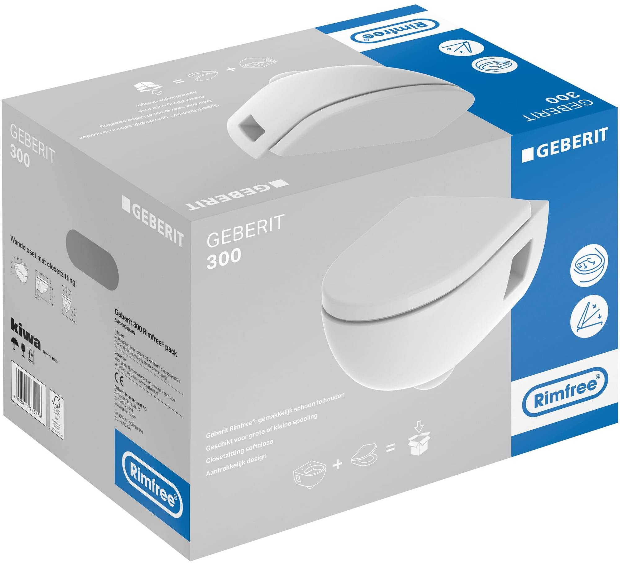 Geberit 300 Wand-WC Rimfree Pack mit Softclose-Sitz