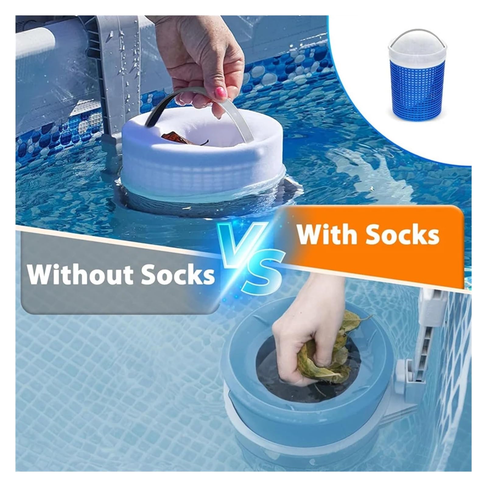Skimmer for Piscina sobre El Suelo con Calcetines De 10 Uds, Cesta De Superficie Flotante Compatible con Piscinas Inflables(Blue-10 Skimming Bag)