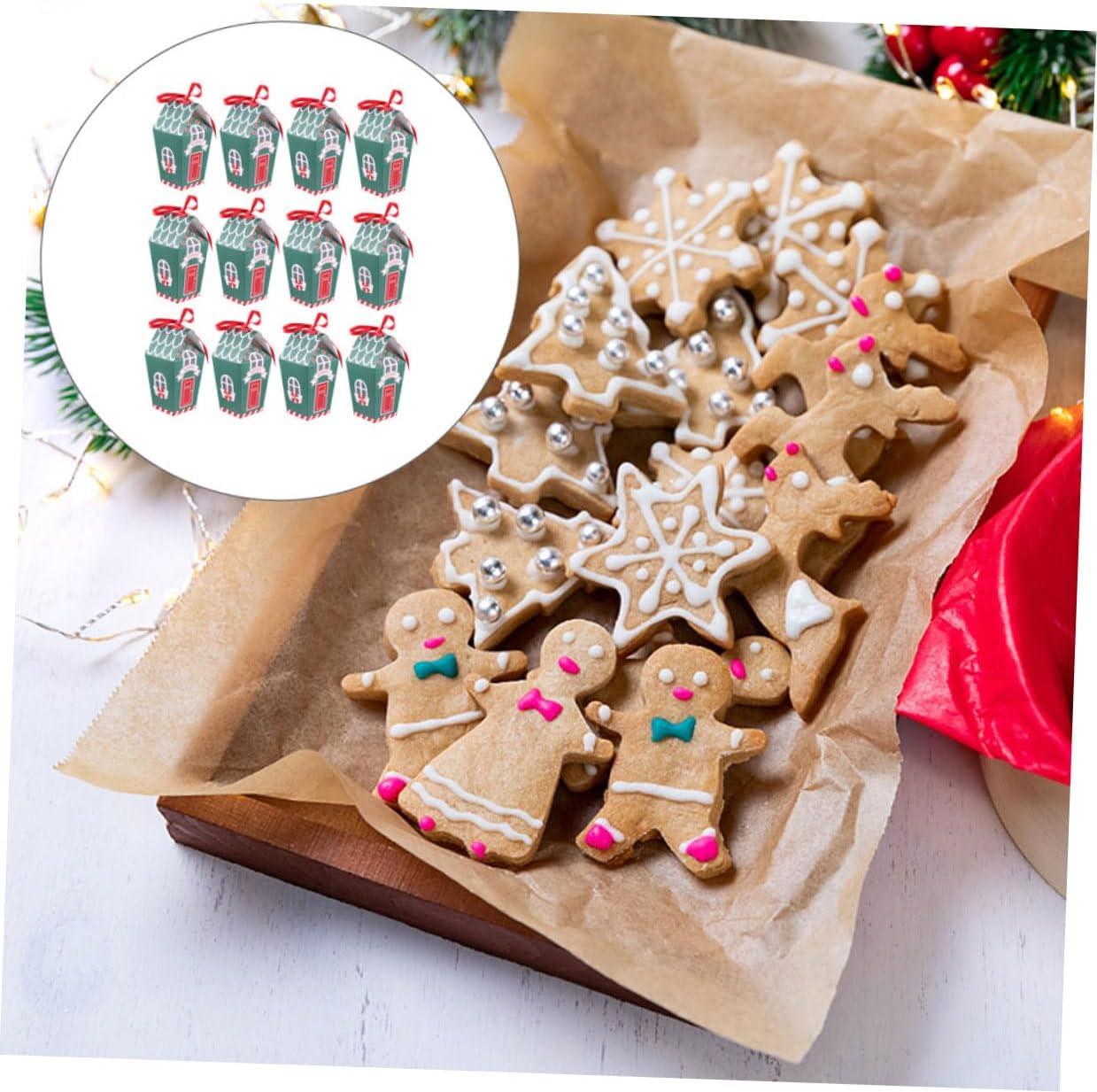Hemoton Christmas Paper Candy Treat Boxes 20pcs Set Green Cookie Packaging Box for Xmas Party Supplies Candy Storage and Wrapping