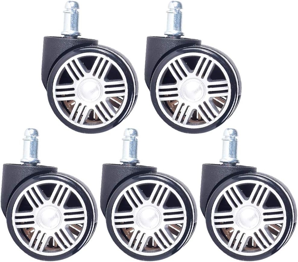 Heavy Duty Castor Wheels ，Rubbered Trolley Wheels，Castor Wheels Trolley， Plate Casters 5 Furniture casters for Office Chair 25 inches 60mm Stem M11 Castor Wheels Silent PU Soft Rubber Edge Swivel cast