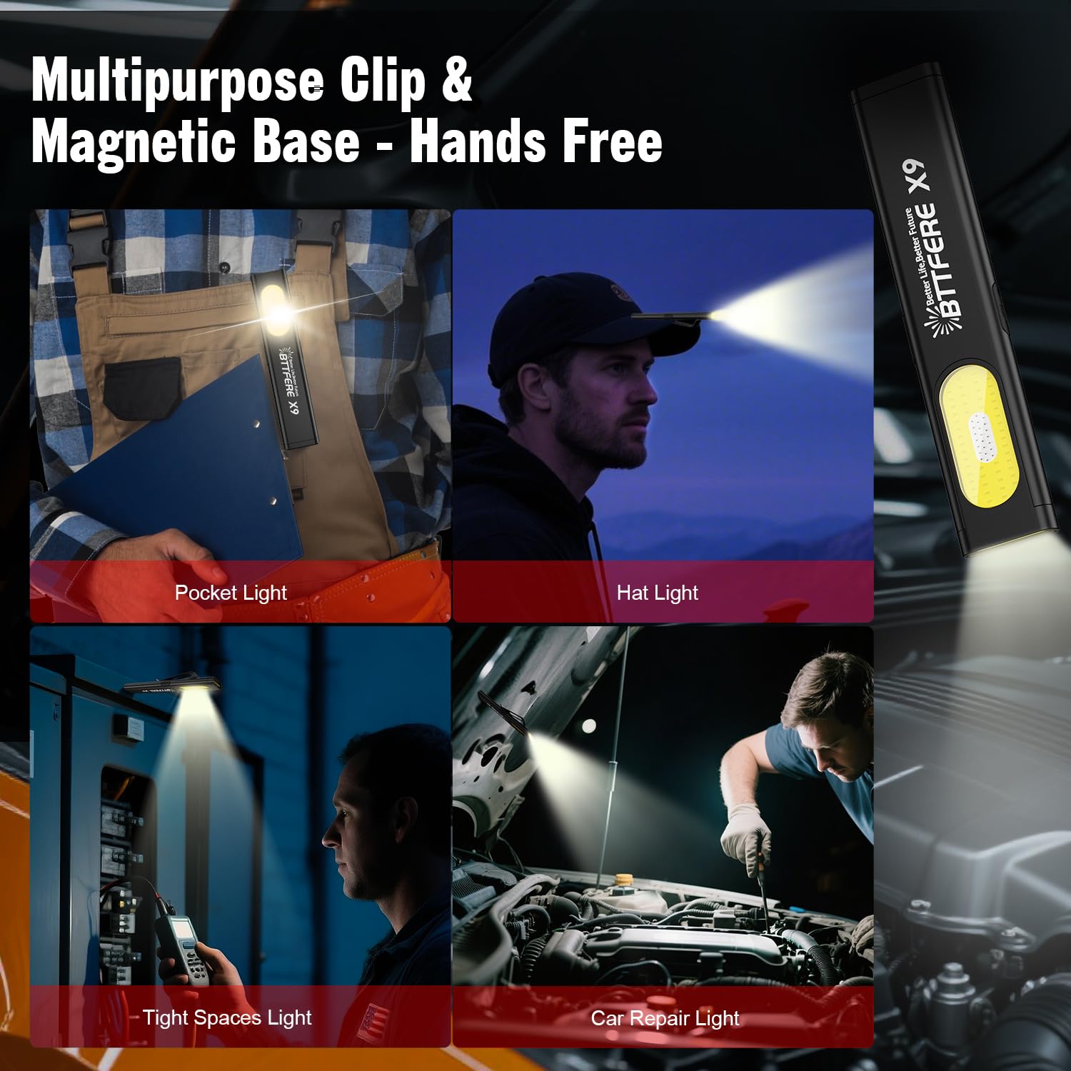 Paquete de 2 linternas de bolsillo EDC con clip de luz con base magnética – 675 lúmenes USB-C recargable delgada plana IPX4 impermeable modos duales linterna LED compacta para camping, viajes