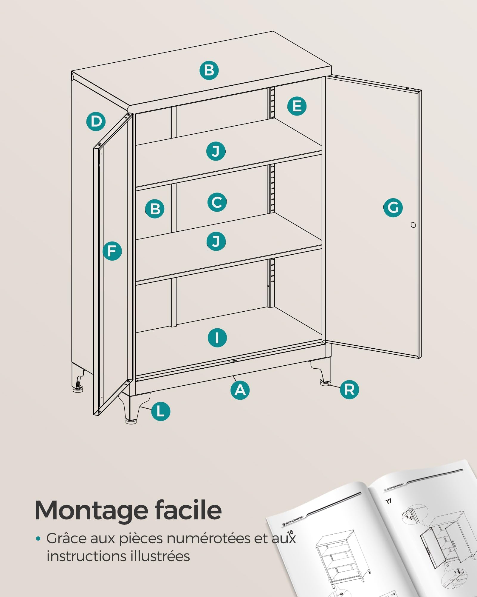 Helloshop26 Caisson de Bureau Placard Polyvalent Armoire de Bureau à 2 Portes verrouillable 40 x 60 x 90 cm Meuble de Rangement en Acier pour Bureau Salon Noir 12_0004831