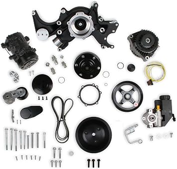 Holley SBC Complete Front Accessory Serpentine Drive Conversion System | Mid-Mount with Water Pump, Alternator, A/C & Power Steering | Fits Small Block Chevy Black Finish 20-240BK
