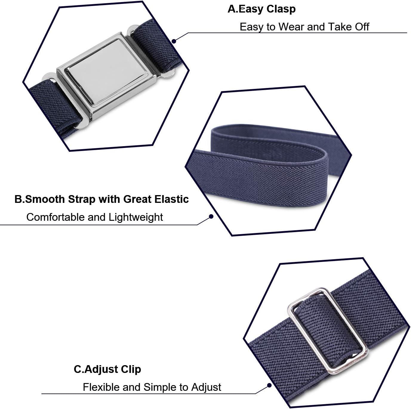 XZQTIVE 2 Pack Kids Adjustable Magnetic Belt Boys Girls Elastic Belt with Easy Magnetic Buckle