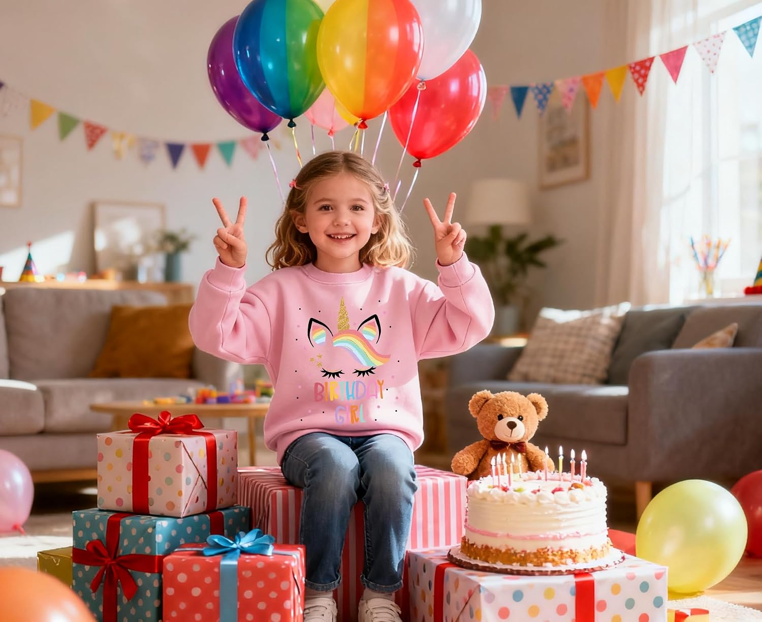 Birthday Girl Sweatshirt 2nd 3rd 4th 5th 6th 7th Girls Birthday shirts Toddler Mermaid Unicorn Cotton Long Sleeve Tops