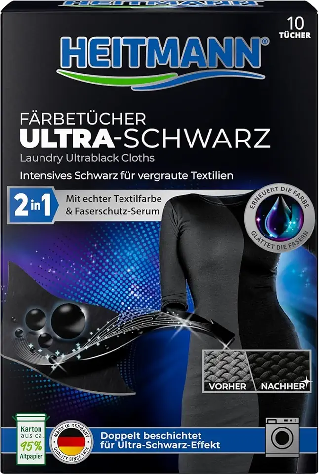 Brauns Folhas de tinta têxtil sem resíduos Heitmann para roupas desbotadas (cinza torna-se preto novamente) 10 folhas