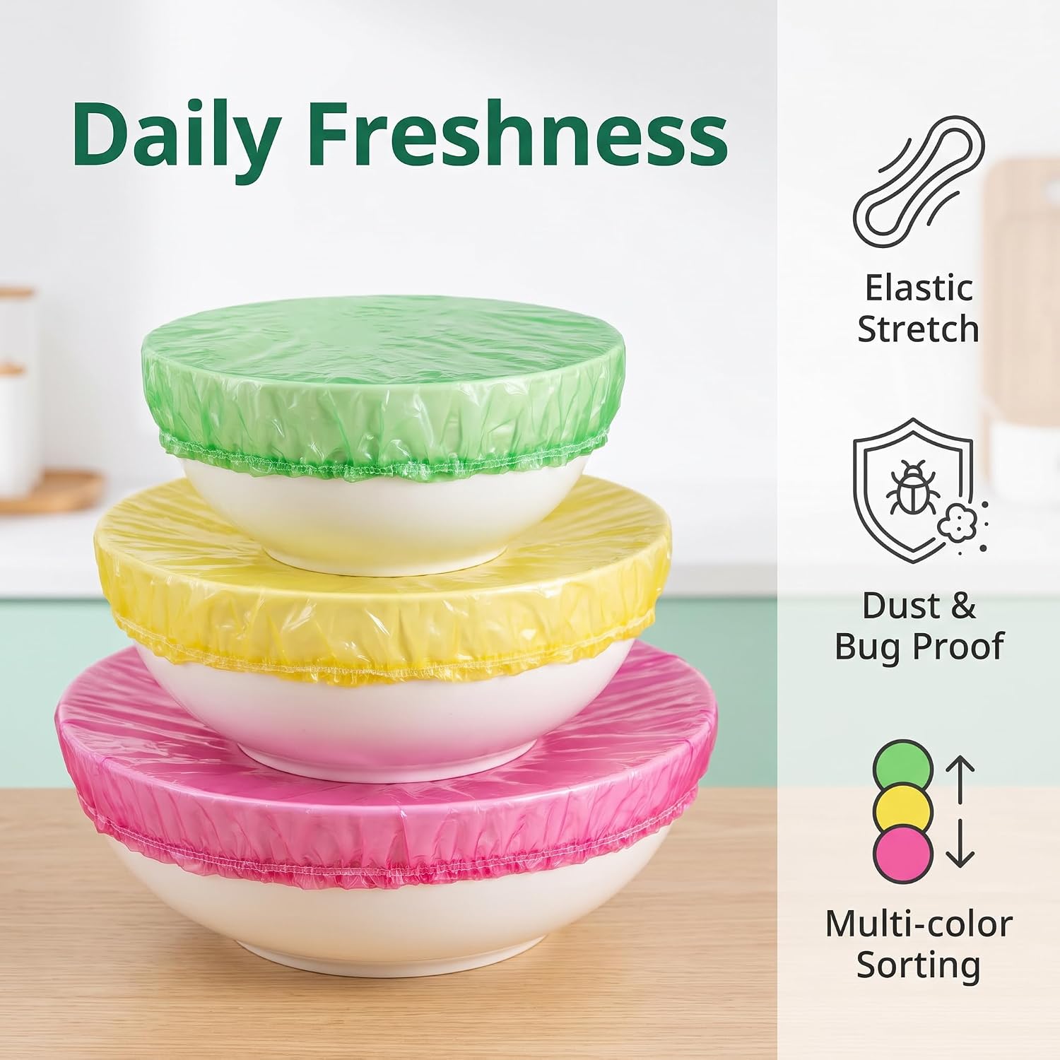 60 Pcs Reusable Elastic Food Bowl Covers 3 Sizes BPA Free for Kitchen