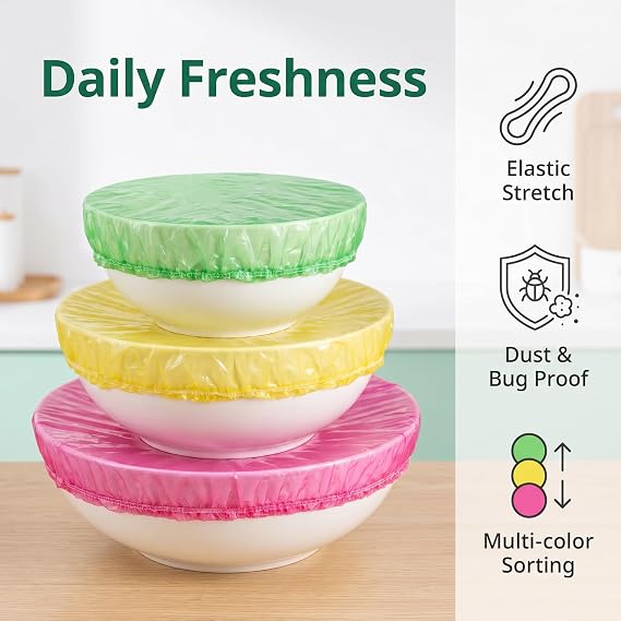 60 Pcs Reusable Elastic Food Bowl Covers 3 Sizes BPA Free for Kitchen
