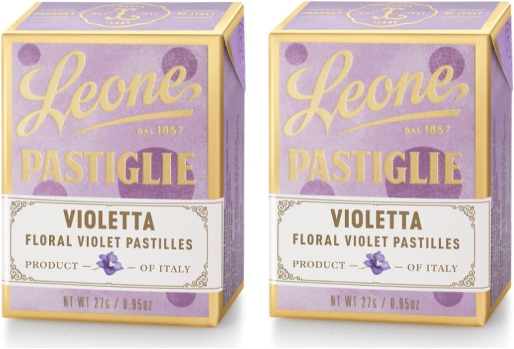 Leone. Violet Candies tin. 30g (1.06oz). Pack of 2