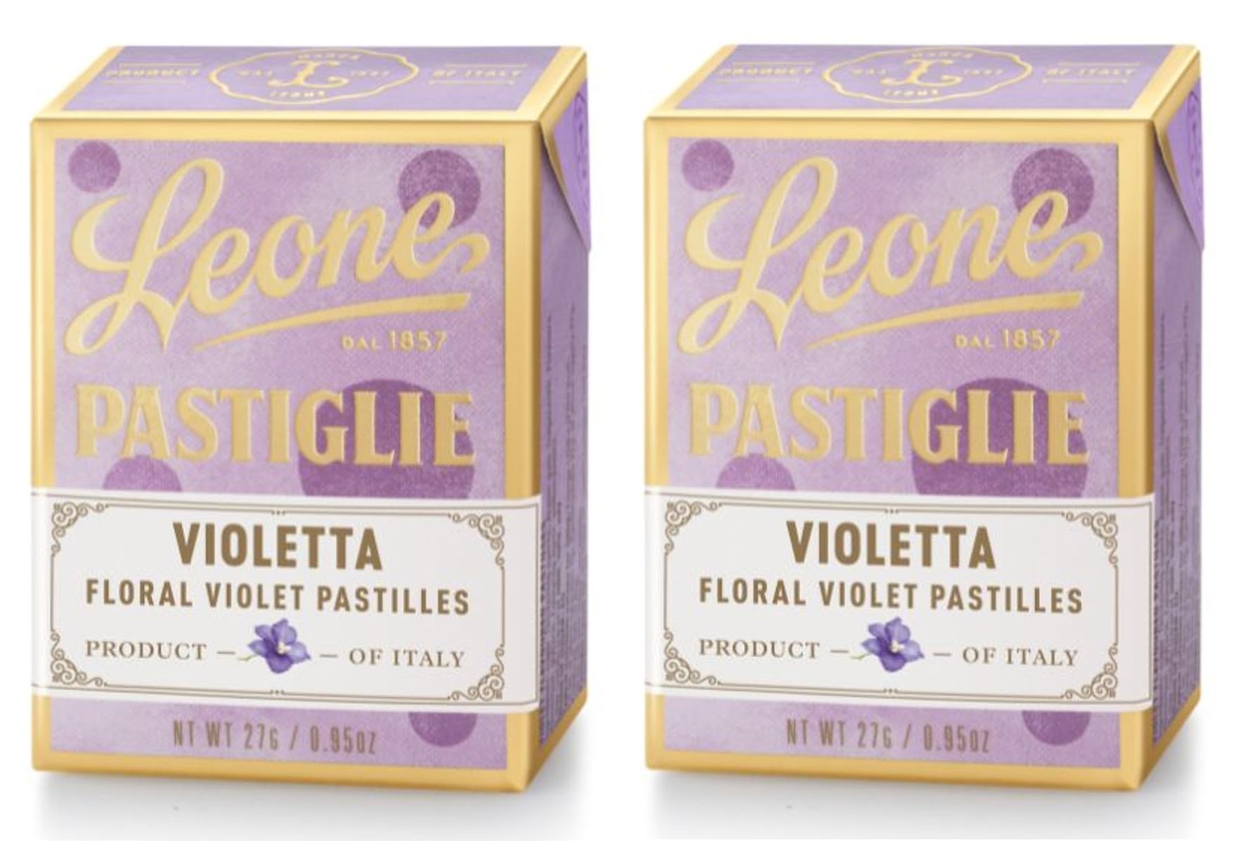 Leone. Violet Candies tin. 30g (1.06oz). Pack of 2
