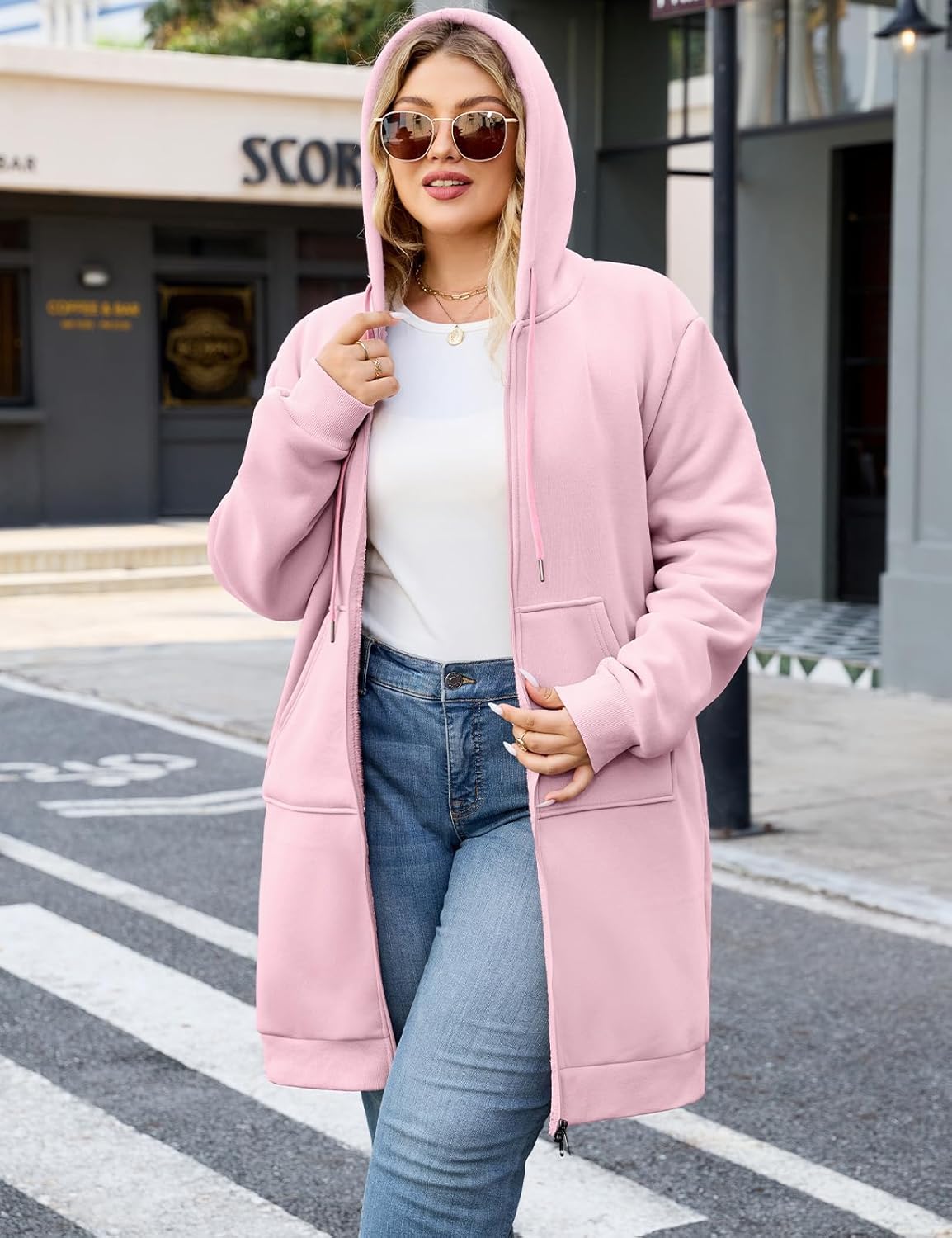 Casual Zip Up Hoodie for Women, Long Tunic Fleece Jacket Plus Size Coat, Warm Winter Hooded Outerwear - Image 7