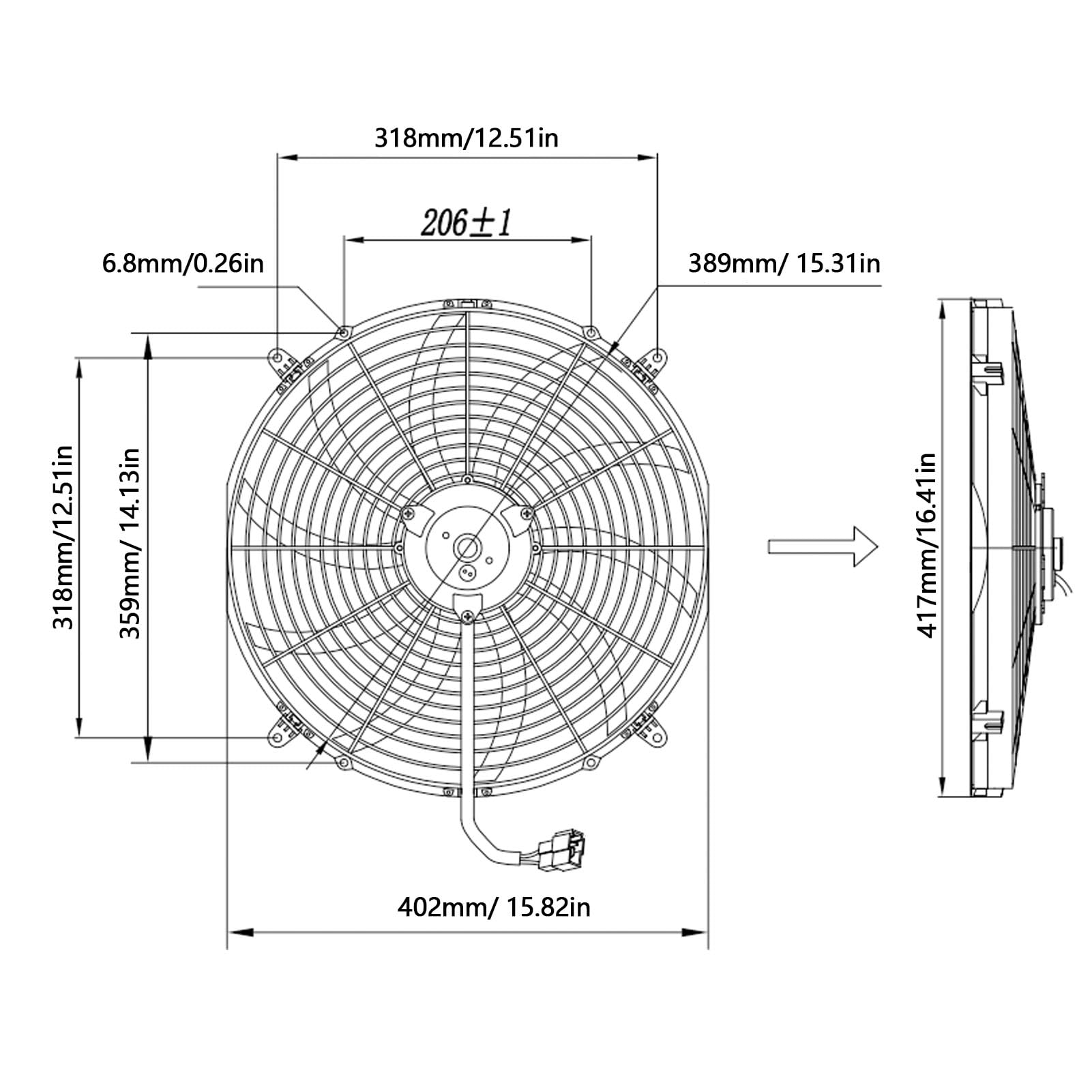 Ventilateur de Refroidissement de Radiateur Universel 389mm 12V