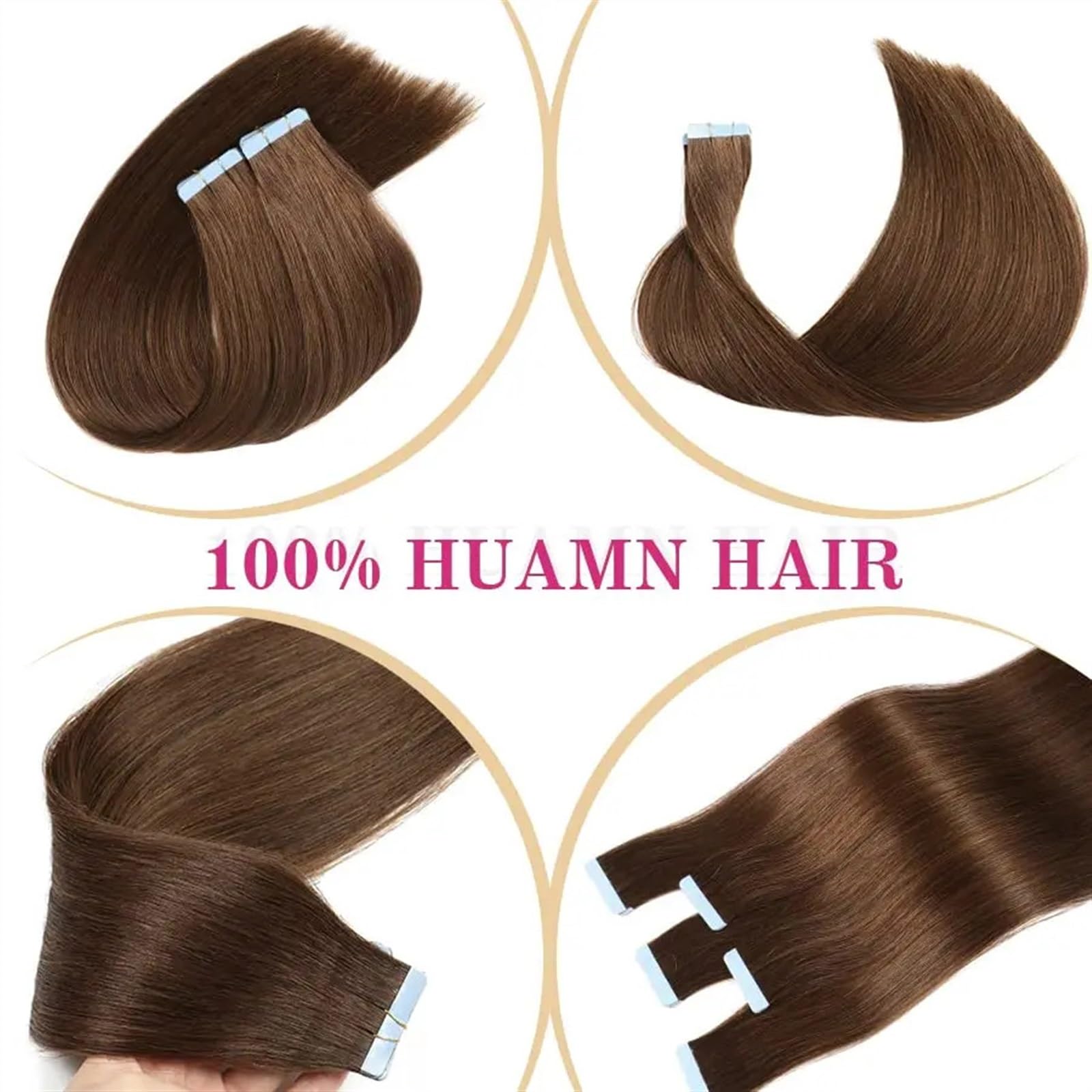 Bandverlängerungen Tape-in-Haarverlängerungen, echtes Echthaar, schokoladenbraun, Remy-Echthaar, glatt, nahtlos, Hauteinschlag, Tape-in-Echthaarverlängerungen, dickes Ende for Frauen Haarverlängerunge