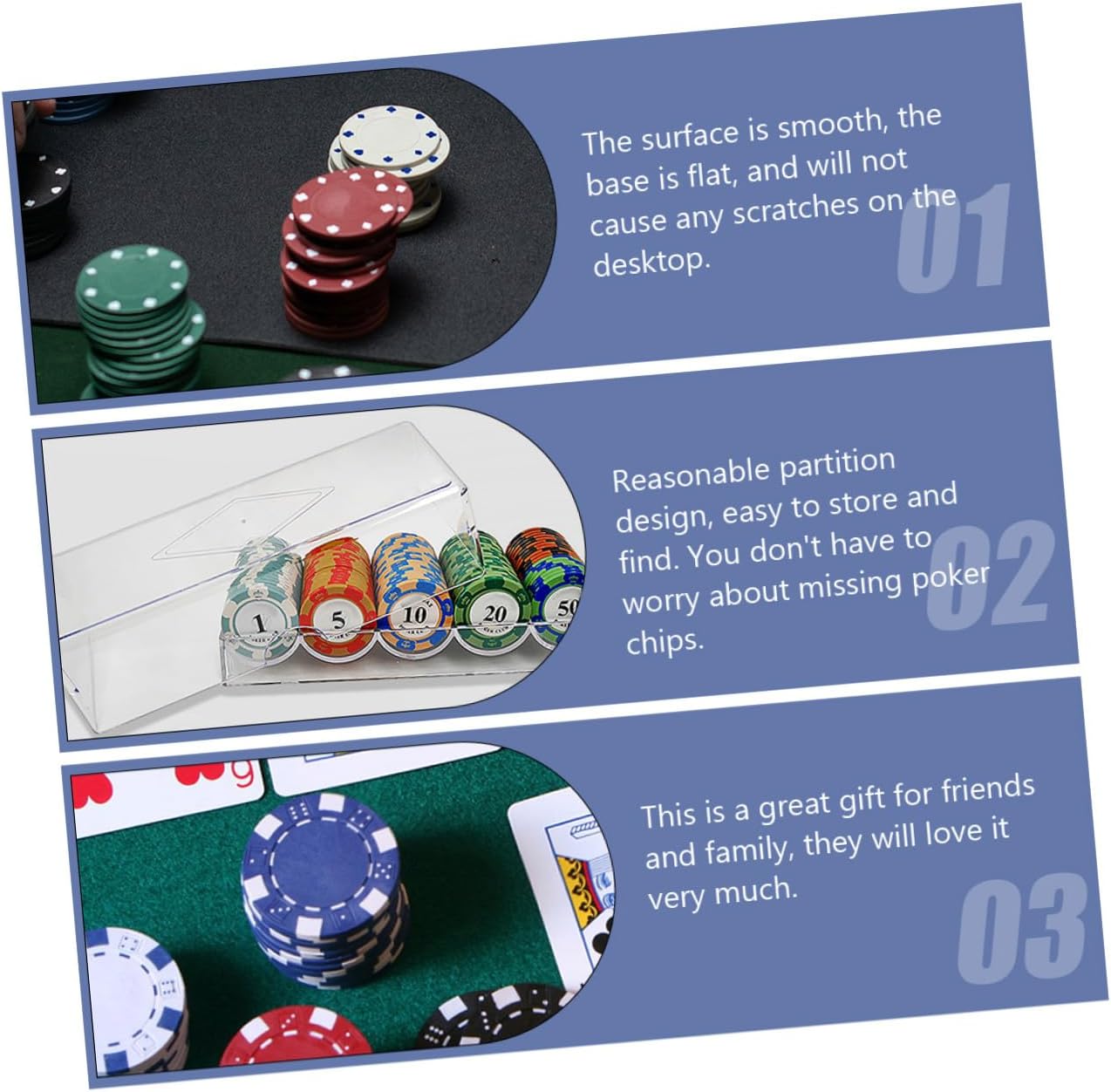 2pcs Visible Chips Tray with Cover Transparent Poker Chip Storage Organizer Design for Tidy Desktop and Easy Access