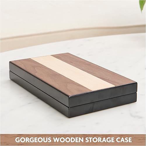 Miniatura 3 de Legacy Deluxe Mancala - Juego clásico con tablero de madera plegable y piedras de cristal de colores, juego familiar para edades de 8 años en