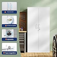 Vista 4 de Yizosh Armario de almacenamiento de metal para garaje con 2 puertas y 5 estantes ajustables, gabinete de archivo de acero con cerradura de 71